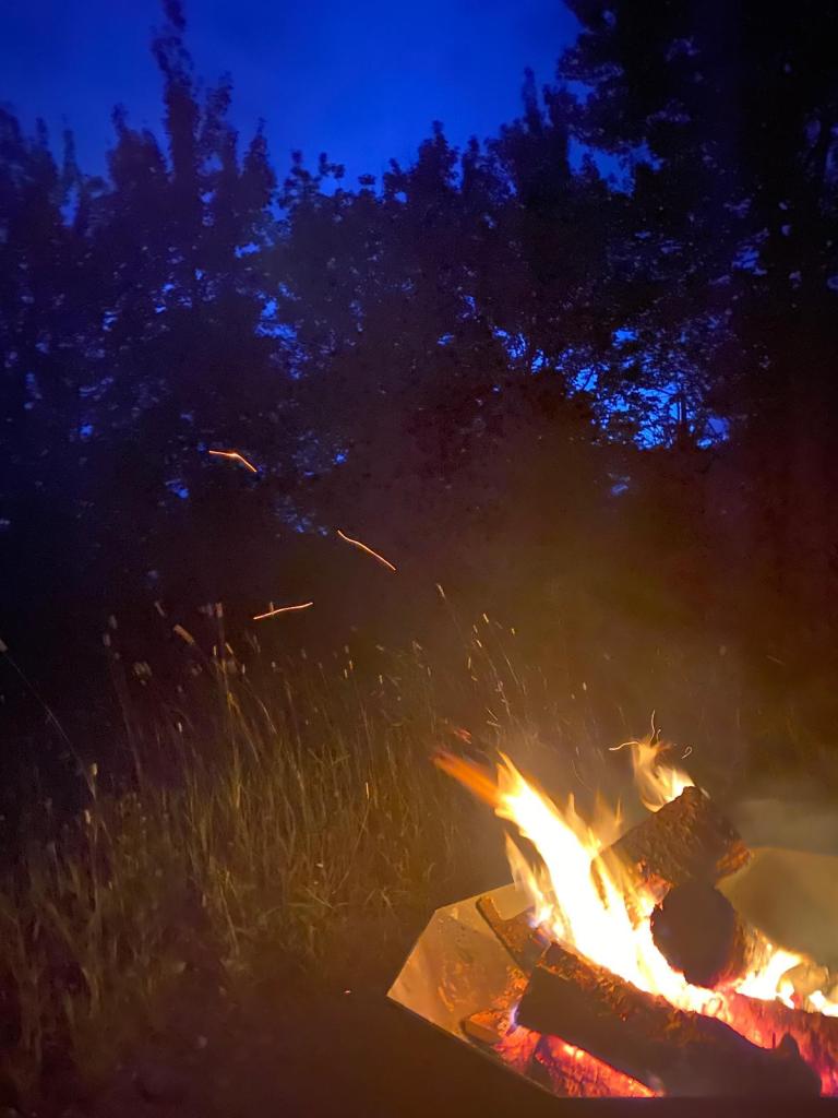 bonfire in a cool summer night in Sutton, Québec